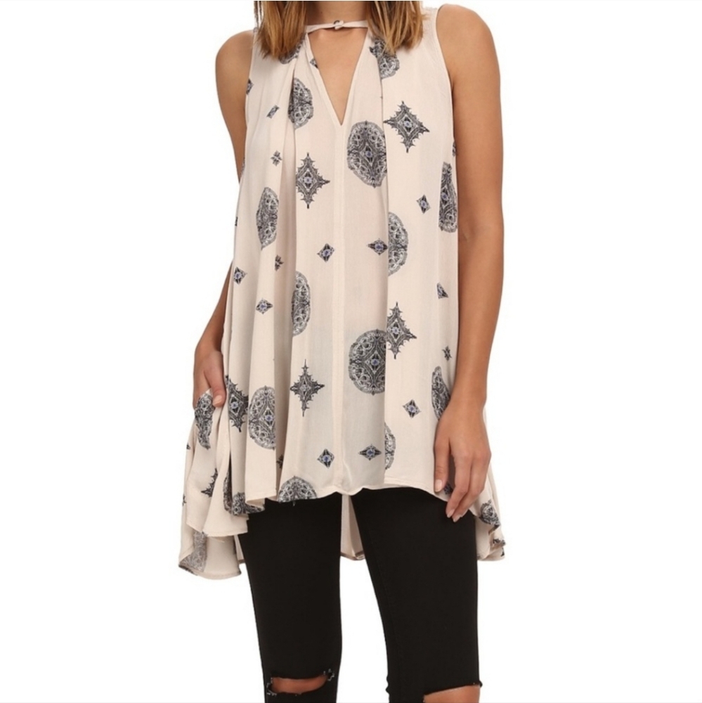 FREE PEOPLE Tree Swing Tunic Top Mini Dress Cream - S